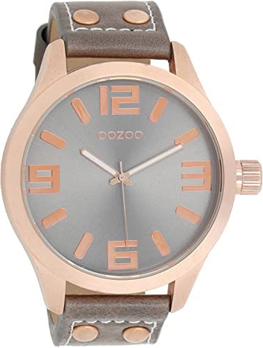 Oozoo C1103 Herren-Armbanduhr, Lederarmband, Grau