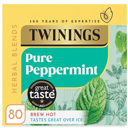 Twinings Pure Peppermint Flavoured Tea Bags - 80 Biodegradable Bags Caffeine & Sugar Free Herbal Tea for Digestion & Refreshment Natural Peppermint Flavor