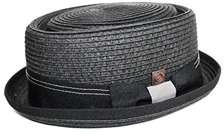 DASMARCA Rico Black Braided Summer Paper Straw Telescope Crown Retro Porkpie Hat - M
