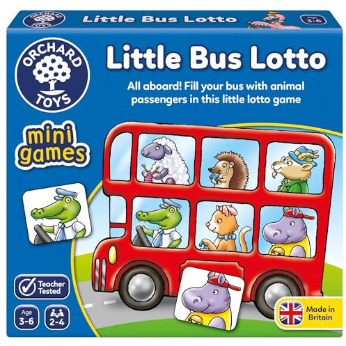 Orchard Toys Little Bus Lotto Mini Game, Small and Compact, Travel Game, Fun Memory Game For Ages 3-6, Educational Game Toy