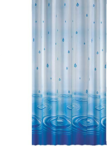 Ekershop Anti Schimmel & Bakteriell EDLER Textil Duschvorhang 240 x 200 cm EINTEILIG Blau Wassertropfen inkl Ringe