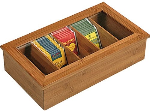 Kesper | Teebox aus Bambus | 5 Fächer | Material: Bambus | Maße: 36 x 20 x 9 cm | Teekiste mit Sichtfenster | ideal für Teebeutel, Kaffeepads & als Teekasten