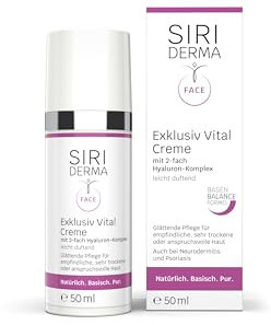 SIRIDERMA Exklusiv Vital Creme | Tages- und Nachtpflege mit Hyaluron | Glättende Pflege für reife Haut | Auch bei Neurodermitis (leicht duftend, 50 ml)