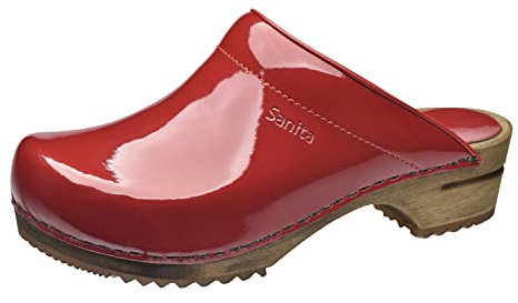 Sanita Classic offener Clog, Lackleder | Original handgemacht | Leder-Holzclogs für Damen| 40 EU | Rot