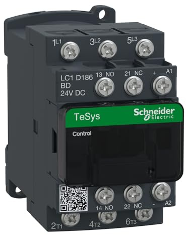 Schneider Electric TeSys Deca contactor,3P(3NO),AC-3/AC-3e,=440V 18A,24V DC coil,lug-rings,LC1D186BD