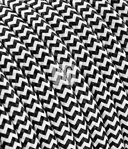 Cavo Elettrico Tondo Rivestito in Tessuto colorato Rotondo Bianco Nero 10 Metri 3x0,75 per lampadari, lampade, abat Jour. Design! 30 Colori Disponibili. Made in Italy!