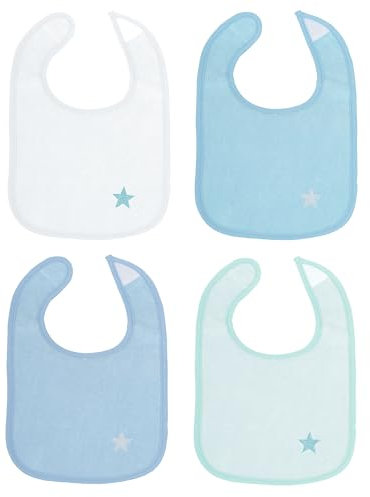 Bieco Baby Lätzchen, 4er Pack mit Klettverschluss in tollen Farben für Junge und Mädchen, Klettverschluss und doppelseitig mit außen Baumwolle, abwaschbar und wasserdicht, Kinderlätzchen