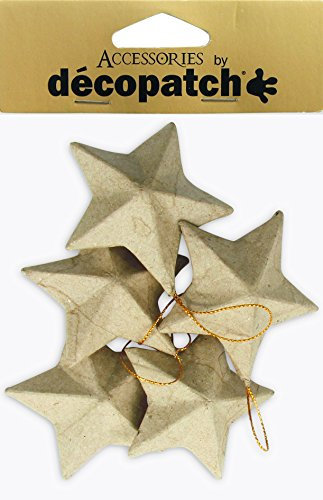 Décopatch NO009O Sternen aus Pappmaché, 3 x 8 x 8 cm, zum Verzieren und Aufhängen, perfekt für Weihnachtsdeko, Kartonbraun, 5er Set