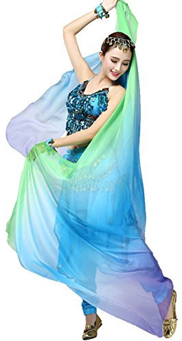 ROPALIA Damen Chiffon Bauchtanz Schal Schleier Schal Leichter Schal Perfekt für Tanzen Gradient Farbe 221 x 119,4 cm, Grün + Blau + Lila, Einheitsgröße
