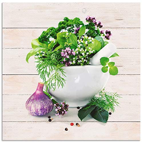 ARTland Wanddeko Wandbild Alu Verbundplatte für Innen & Outdoor Bild Stillleben Kräuter Gewürze Küche Mediterran Holzoptik T5NH