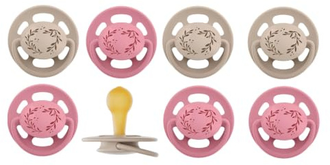 NIP Cherry Rundsauger Schnuller // 8 Stück Girl Set // Gr.1 // Naturlatex // 0-6 Monate // Creme & Lila