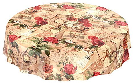 ANRO Tischdecke Wachstischdecke Wachstuch Wachstuchtischdecke Landhaus Rosen Briefe Rund 100cm abwaschbar wasserabweisend Gartentischdecke Meterware pflegeleicht Lotuseffekt