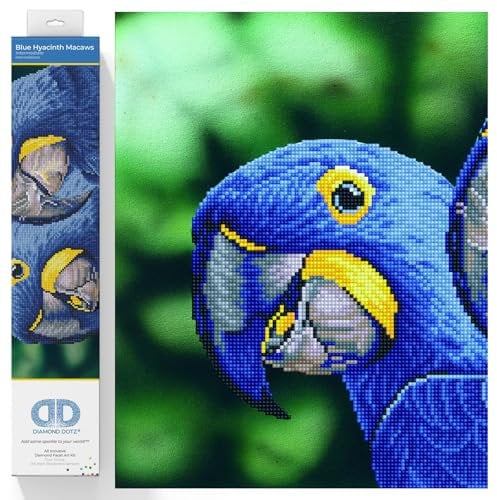 DIAMOND DOTZ Painting, Beginner Kit, Plastic Polyester, Blue Hyacinth Macaws, 37 x 52cm