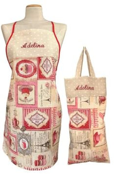 Bolsa y delantal con el nombre bordado