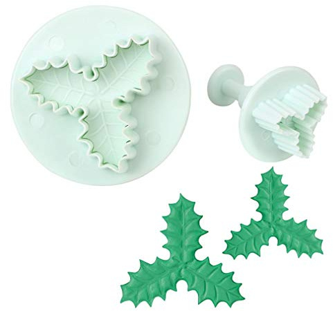 TOSSPER 2pcs/set Fondant Cake Mold Bakeware Holly Leaf Mold DIY Cake Decorating Tools Cookie Mould Plastic Plunger Cutter