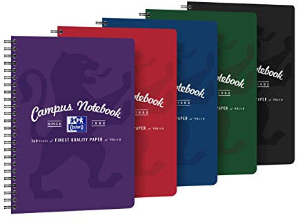 Oxford Campus Collegeblock B5+ / 80 Blätter, kariert, 5 Stück-Packung, Farbenmix, 400133481