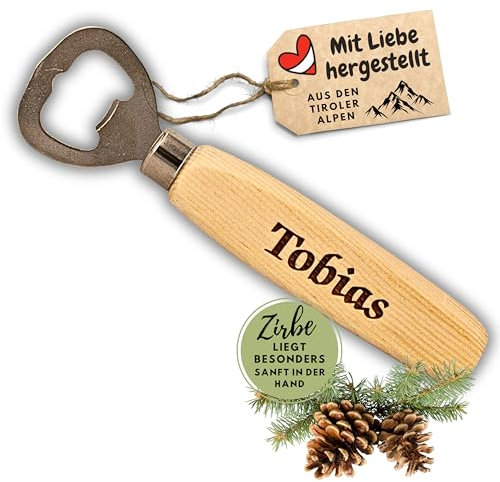 Flaschenöffner aus Zirben Holz (Wunschnamen)