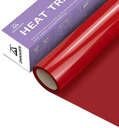 Zwanzer Heat Transfer Vinyl Bundle - 12 x 12ft(30.5 x 366CM) Red Iron on Vinyl Roll for Cricut & Silhouette Cameo, Red HTV Vinyl Roll for T-Shirts Clothing, Pillowcase, Textile, Easy to Cut & Weed