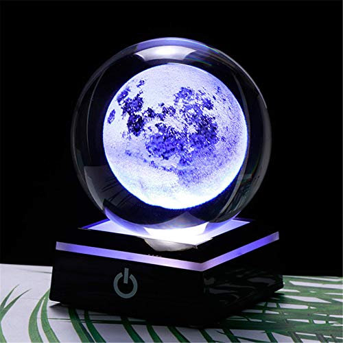 Qianwei Bola de cristal de luna (8 cm), bola de cristal 3D con luz LED, bola de cristal transparente K9 para decoración del hogar