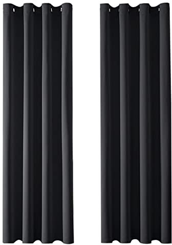MRTREES Vorhang Blickdicht Gardinen Thermovorhang mit Ösen Verdunklungsvorhang Ösenschal Vorhänge Kurz Modern 225×140cm(H×B) Schwarz 2er Set für Hotels Büros Wohnzimmer Schlafzimmer Kinderzimmer