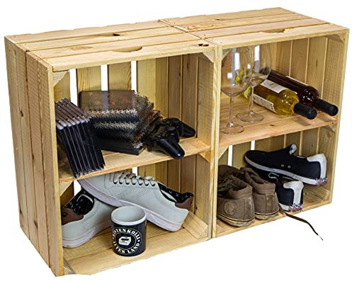 Schuhschrank Schuhregal Naturholz unbehandelt upcycling massivholz Holzkisten Weinkisten Regalkisten Maße 50x40x29cm (je Kiste) (2er Set Johanna Quer)