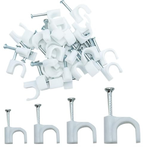 Clips de cable redondos de 4 mm, 6 mm, 8 mm, 10 mm, 100 unidades de cada surtido de soportes de cable de gestión de cables de clips ordenados