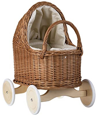 e-wicker24 Alles aus Weide Großer Puppenwagen aus Weide in Naturfarbe, Lauflernwagen (Beige)