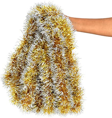 Belle Vous Girlande Gold & Silber Tannenbaum Lametta - Metallische Glitzer Girlande Weihnachten 10 Meter zum Aufhängen - Weihnachts Girlande für Innen-/ Außenbereich, Weihnachtsfeier-Deko & Festivals