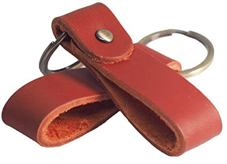 BAWAKO 2 Stücke Leder-Schlüsselanhänger aus hochwertigen Echtleder und Metall, Schlüsselring für Autoschlüssel Wohnungschlüssel, glattes Handgefühl tolle Qualität, handgemacht (W3, Rot)