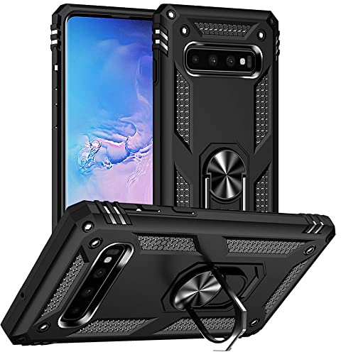Samsung Galaxy S10 Hülle, Galaxy S10 Metallring Handyhülle, Hybrid Case Ständer Stoßstange Handy Hüllen Cover für Samsung Galaxy S10, Schwarz