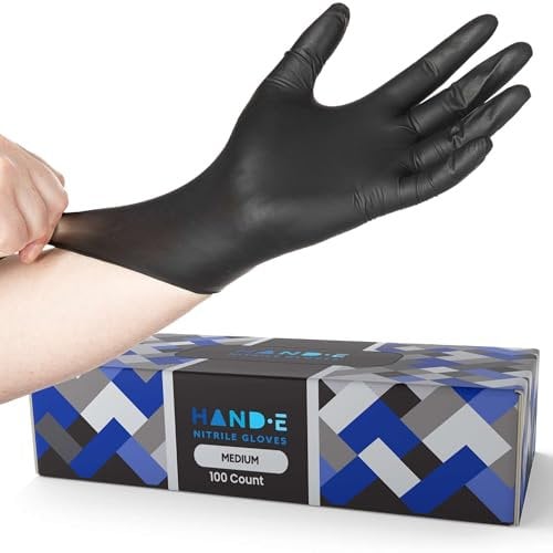 Hand-E Touch Black Nitrile Medical Gloves Disposable [Extra Thick 5 Mil] Medium - 100 Count - Surgical Gloves Latex Free, Powder Free Medical Exam Gloves