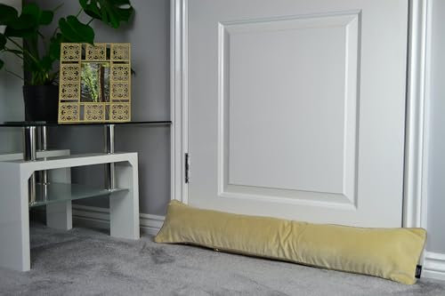 McAlister Textiles Matter Samt | Zugluftstopper mit Füllung | 18cm x 120cm in Champagner Gold | wachbarer Deko Windstopper Kissen für Fenster, Türen im Designer Plüsch