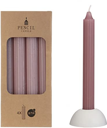 NaDeco Pencil-Kerzen, gerippt, im Set mit 4 Stück, Höhe 20cm, in vielen Farben erhältlich | Stabkerzen | Spitzkerze | Durchgefärbte Kerzen | Taper Candle | Vintage Kerzen, Farbe:Mauve