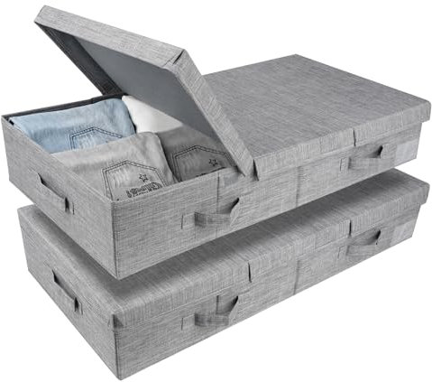 DAYARD Underbed Storage Container Bins with Lids, Under Bed Storage Organizer with Sturdy Handles Sidewalls Bottom, Foldable Clothes Bag (Set of 2) Large, Grey