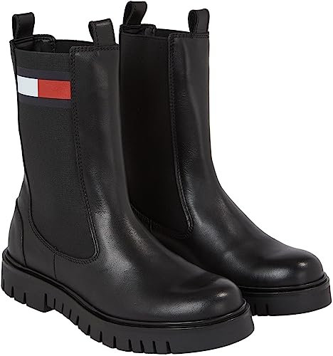 Tommy Jeans Stivali Mezza Gamba Donna Long Chelsea in Pelle, Nero (Black), 36 EU