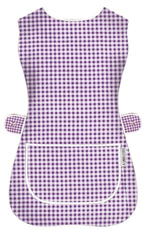 LINEN CLOSET Delantales unisex con bolsillos para mujer, para limpieza, catering, chef, cocina, delantal de trabajo, Cheque Púrpura, S