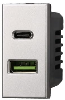 MODULI PRESE INTERRUTTORI SHUCKO PULSANTI TV DIMMER COMPATIBILE SERIE AXOLUTE GRIGI - ETTROIT (PRESA USB 2 IN 1 USB+TYPE-C)