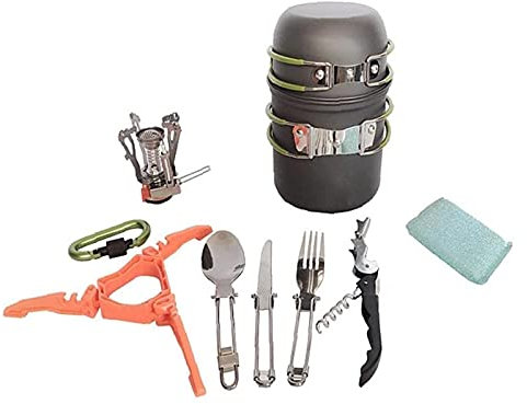 TIST Camping Utensilios de Cocina Kit Camping Pot de cocción al Aire Libre Montañismo Mochilero Mesa de vajilla Utensilios Kit Plegable for Viajes Senderismo Picnic