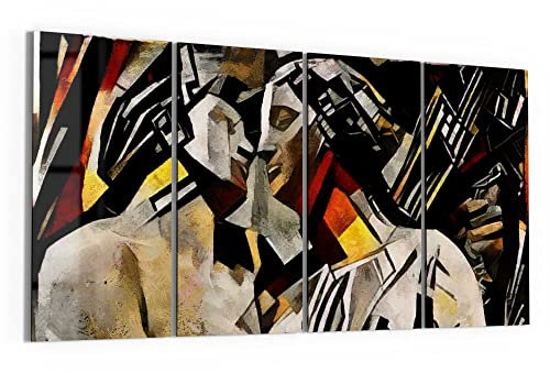 DEQORI Glasbilder Echtglas | Motiv Statuen neu interpretiert | horizontal 4-teilig 120x60 cm | große XXL Deko | Wandbilder für Wohnzimmer, Schlafzimmer, Flur & Küche | moderne Wanddeko