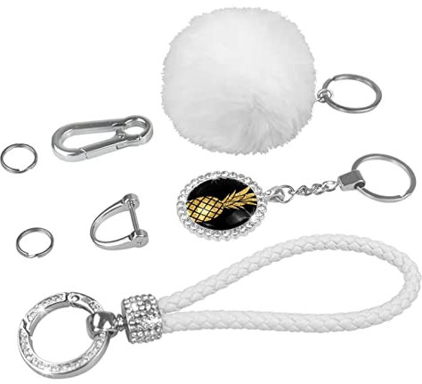 WOSHJIUK Schlüsselanhänger mit flauschigem Plüschball-Schlüsselanhänger,sommergoldfrucht ananas,Geldbörse Handtaschen Schlüsselanhänger Armband für Frauen