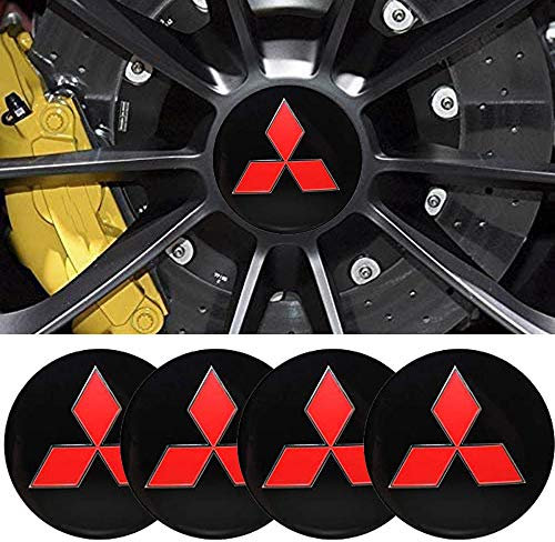 4pcs 56MM 2,2 ' 'Auto-Logo-Aufkleber mit Räderabdeckung mit zentraler Abdeckung ABS-Material (fit Mitsubishi Rot Logo)