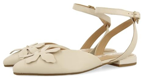 GIOSEPPO Bailarinas DE Piel Off-White DESTALONADAS con Detalle DE Flor para Mujer Howey