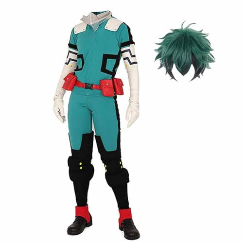 Zhongkaihua MHA Cosplay Kostüm Izuku Midoriya, Deku Full Set Kampfanzug Cosplay Uniform für Comic-Con und Halloween, Bodysuit mit Perücke