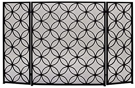 Funkenschutz für Kamine, 3 Scheiben, Schmiedeeisen, kindersicher, Stabiler, stehender Funkenschutz, dekoratives Netz für Herd/Gas/Holz, 116 x 76 cm (Farbe: Schwarz) Beautiful Scenery