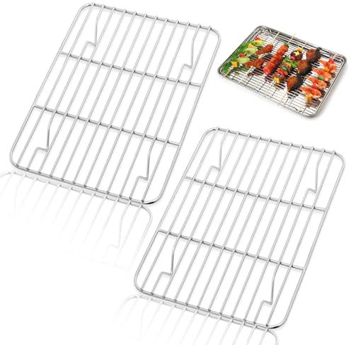 Cooling Rack Set of 2, 100% Stainless Steel BBQ Grill Set, Small Grill Wire Rack for Oven Roasting Baking Cooking Healthy & Dishwasher Safe