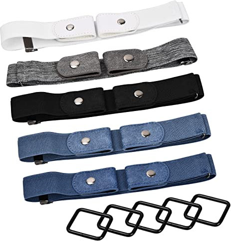 Cozlly 5 Pièces Ceinture sans Boucle, Élastique Invisible, Réglable Unisexe, Extensible, Taille Elastique pour Femme, Homme, Jeans, Pantalon, Robe