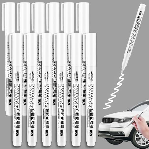 Jeffdad Weiß Acrylstifte, 12 Stück, 1mm Fine Tip Permanent Marker, Wasserfest, Ideal für Schwarzes Papier, Holz, Metall, Glas, Stoff, Stein, Reifenmalerei