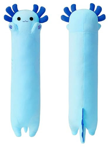 shownicer Plüschtier Axolotl Kuscheltier Stofftier Kawaii Axolotl Plüsch Kissen Spielzeug Axolotl Wurfkissen Schmusetier Geschenk für Kinder Mädchen 12+ Jahre (Blau, 90cm)