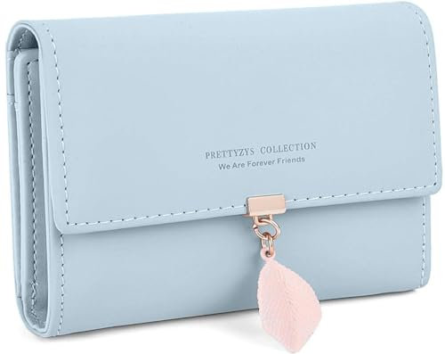 RRANCharltu Porte Monnaie Femme Cuir PU Porte Feuilles pour Femme Longueur Moyenne Lisse et Souple Petit Portefeuille Femme, Bleu Ciel