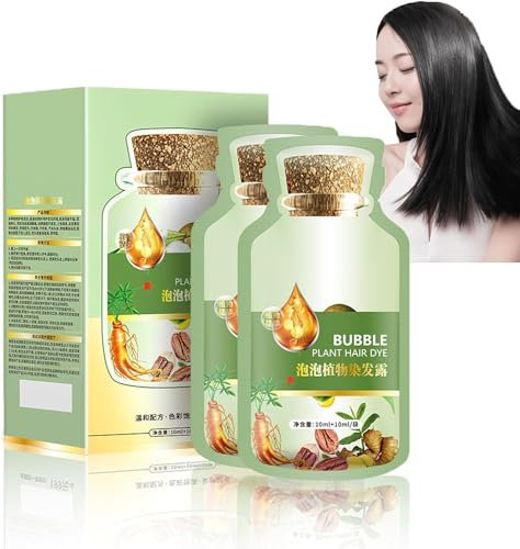 10packs/Box Natural Plant Hair Dye, New Botanical Bubble Hair Dye, Natural Plant Hair Dye Shampoo, Natural Plant Hair Dye For Grey Hair, Plant Based Hair Dye Shampoo For Women Men (Natural Black)